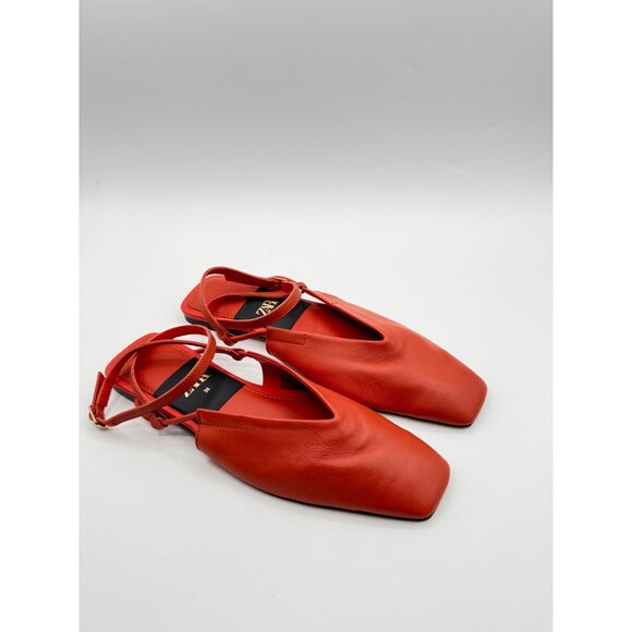Zara Flat Rust Orange Ankle Straps Women's Shoes Size 7 US - Picture 1 of 7